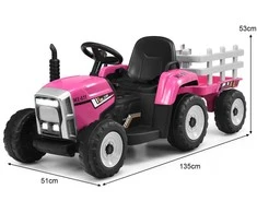 Promotions Elektrinis važiuojamas traktorius su priekaba, 135x51x53 cm, rožinis