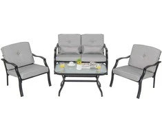 Lauko baldų komplektas Promotions Lauko pokalbių komplektas, 122x76x74 cm dvivietė sofa, 66x76x74 cm krėslas, 96,5x56x49,5 cm kavos staliukas, Pilka