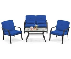 Lauko baldų komplektas Promotions Lauko pokalbių komplektas, 121.9x76.2x73.7 cm dvivietė sofa, 66x76.2x73.7 cm vienvietė kėdė, 96.5x55.9x49.5 cm kavos staliukas, Juoda, Pilka