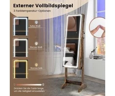 Promotions Papuošalų spintelė su veidrodžiu ir 3 spalvų LED apšvietimu, 41x38,5x151 cm, rudos spalvos