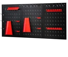 Promotions Sieninis metalinis įrankių lentynas su kabliukais, 120x60x2,5 cm, juoda ir raudona