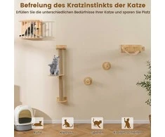 Promotions Kačių laipiojimo sienelės komplektas, 3 aukštų kačių medis 34x24x111 cm, kačių namelis 40x40x31 cm, hamakas 40x33x15 cm, natūralus