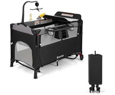 Promotions Kūdikio lovytė, 5-in-1 transformuojama su vystymo stalu ir laikymo vieta, 65x125x78 cm, juoda