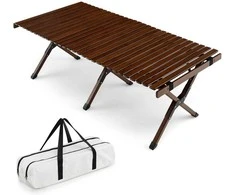 Promotions Sulankstomas stovyklavimo stalas, bambukas, 122x60x43,5 cm, rudas