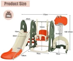Promotions Vaikų žaidimų aikštelė, 6 viename laipiojimo aikštelė su čiuožykla ir krepšinio lankas, 172x182x108-120 cm