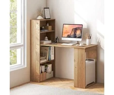 Promotions Kompiuterio stalas su 4 pakopų knygų lentyna ir CPU stoveliu, 121.9x55.9x121.9 cm, natūralios spalvos