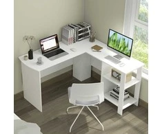 Promotions Kompiuterio stalas, didelis modernus L formos, 129.5x129.5x73.7 cm, baltas