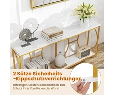 Promotions Konsolinis stalas, 180x30x80 cm, baltas, auksinis