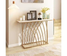 Promotions Konsolinis stalas, 121.9x30.5x80 cm, baltas ir auksinis