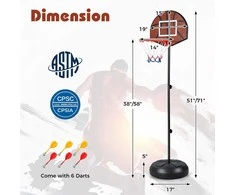 Promotions Vaikiškas krepšinio lankas, 2-in-1 su smiginio lenta ir 6 strėlytėmis, 130x43x13 cm, juodas