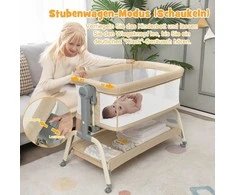 Promotions Kūdikio lovytė, 4 viename mobilioji kūdikio lovytė su tinkleliu nuo uodų ir čiužiniu, 101x56x89 cm, smėlio spalvos