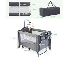 Promotions Kūdikio kelioninė lovytė, 5 in 1 transformuojama kūdikio lovytė su čiužiniu ir vystymo stalu, 110x76x82.5 cm, pilka