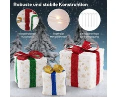 Promotions Kalėdinė dekoracija, apšviesti dovanų dėžutės rinkinys, 3 vnt., 25x25x26 cm, balta, raudona, auksinė, žalia, mėlyna