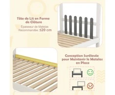 Promotions Lova, medinė platforminė lova su stalu ir stalčiais, 253x102x193 cm, balta ir pilka