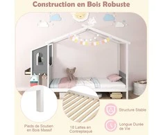 Promotions Lova, medinė platforminė lova su stalu ir stalčiais, 253x102x193 cm, balta ir pilka
