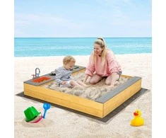 Promotions Medinė vaikų smėlio dėžė su virtuvės žaidimų rinkiniu, 135x125x20 cm, natūrali