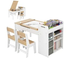 Promotions Vaikų piešimo stalas ir 2 kėdžių komplektas, 120x60x60 cm, pilka natūrali