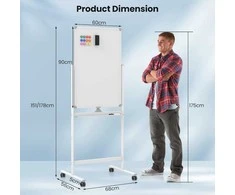 Promotions Dviejų pusių mobilioji balta lenta su rašiklių dėklu ir priedais, 60x90 cm, juoda