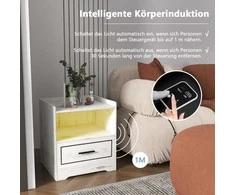 Promotions Naktinė spintelė, Išmanusis LED naktinis staliukas, 45x40x50 cm, Balta