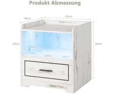 Promotions Naktinė spintelė, Išmanusis LED naktinis staliukas, 45x40x50 cm, Balta
