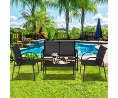 Lauko baldų komplektas Promotions Lauko terasos baldų komplektas, 4 dalių, 108x62x83 cm dvivietė sofa, 62x58x83 cm kėdė, 80x45x37 cm kavos staliukas, Juoda/Pilka