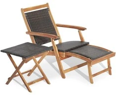 Promotions Sulankstomas lauko rotango poilsio kėdė ir akacijos medienos staliukas, 45,7x45,7x45,7 cm, ruda
