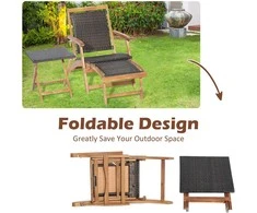 Promotions Sulankstomas lauko rotango poilsio kėdė ir akacijos medienos staliukas, 45,7x45,7x45,7 cm, ruda