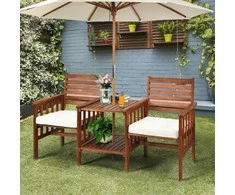 Lauko baldų komplektas Promotions Lauko terasos stalo ir kėdžių komplektas, akacijos medienos dvivietė sofa, 165,1x66x88,9 cm, balta