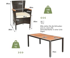 Lauko baldų komplektas Promotions Lauko valgomojo komplektas, 9 dalių, 190x90x74 cm, Rudas, Smėlinis