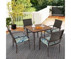 Promotions Lauko valgomojo komplektas, 4 paminkštintos rotango foteliai ir kvadratinis stalas, 88.9x88.9x71.1 cm, rudas