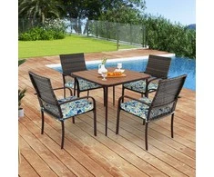 Promotions Lauko valgomojo komplektas, 4 paminkštintos rotango foteliai ir kvadratinis stalas, 88.9x88.9x71.1 cm, rudas