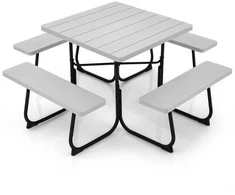 Promotions Lauko pikniko stalas su 4 suolais, 170.2x170.2x76.2 cm, pilkas
