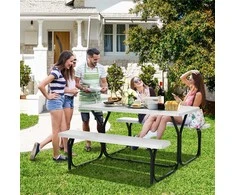 Promotions Piknikinis stalas su suolu, 137x150x72 cm, balta pilka