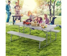 Lauko baldų komplektas Promotions Sulankstomas pikniko stalo komplektas, 182.9x162.6x73.7 cm, Pilkas