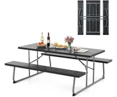 Lauko baldų komplektas Promotions Sulankstomas pikniko stalo komplektas, 182.9x162.6x73.7 cm, juodas
