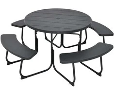 Lauko baldų komplektas Promotions Apvalus pikniko stalas su suolais, 109,2x76,2 cm, juodos spalvos