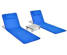 Promotions Reguliuojamos poilsio kėdės su sulankstomu stalu, 151x55,5x27-47 cm, mėlynos spalvos