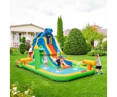 Promotions Pripučiamas vandens čiuožykla su purslų baseinu ir lipimo siena, 381x473x250 cm