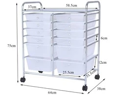 Promotions Laikymo vežimėlis, 12 stalčių, 64x38x75 cm, baltas ir juodas