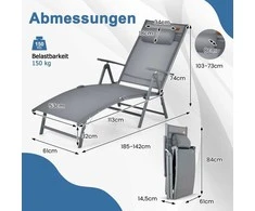 Promotions Saulės gultas, 142x61x103 cm, Pilka