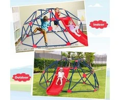 Promotions Lauko žaidimų rinkinys, geometrinis kupolo laipiotojas su čiuožykla, 244x184x90 cm, raudona žalia mėlyna