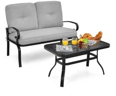 Lauko baldų komplektas Promotions Sodo baldų komplektas, 120x73x94 cm dvivietė sofa, 91x49x48 cm kavos staliukas, Pilka