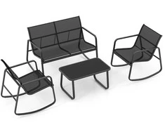 Lauko baldų komplektas Promotions Sodo baldų komplektas, 4 dalių, supamos kėdės 72x61x80 cm, dvivietė sofa 72x114x80 cm, kavos staliukas 75x44x40 cm, juoda