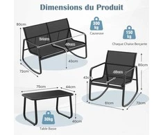 Lauko baldų komplektas Promotions Sodo baldų komplektas, 4 dalių, supamos kėdės 72x61x80 cm, dvivietė sofa 72x114x80 cm, kavos staliukas 75x44x40 cm, juoda
