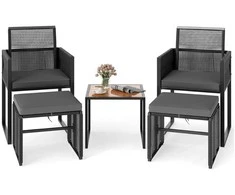 Promotions Rotango lauko baldų komplektas, 5 dalių, 45x45x39,5 cm, juoda pilka