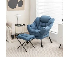 Fotelis Promotions Akcentinė sofa kėdė su sulankstomu pakoju, 80x73,7x96,5 cm, tamsiai mėlyna