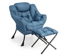Fotelis Promotions Akcentinė sofa kėdė su sulankstomu pakoju, 80x73,7x96,5 cm, tamsiai mėlyna