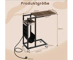 Promotions Šoninis staliukas, C formos su įkrovimo stotele, 69x30x69 cm, Ruda juoda