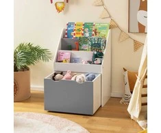 Promotions Vaikiška knygų lentyna, 3 aukštų su ratuku žaislų dėže, 50x28x70 cm, pilkai balta