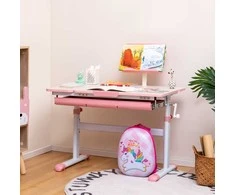 Promotions Vaikų rašomasis stalas, aukštis reguliuojamas, su pasvirusiu stalviršiu ir knygų stovu, 81.3x52.1x81.3-102.9 cm, mėlynas